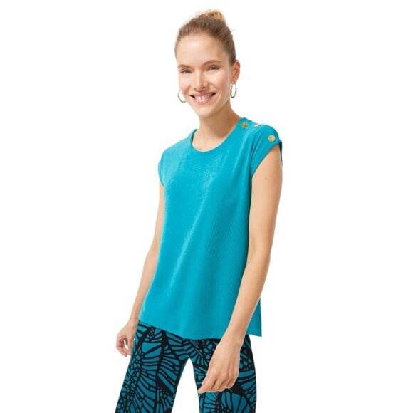 Chico's Tops - Chico's Travelers Button Sleeve Top, Size 3 (US XL), Harbour Green, NWT